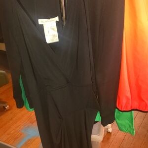 BCBGMaxAzria Black Long Sleeve Wrap Jumpsuit